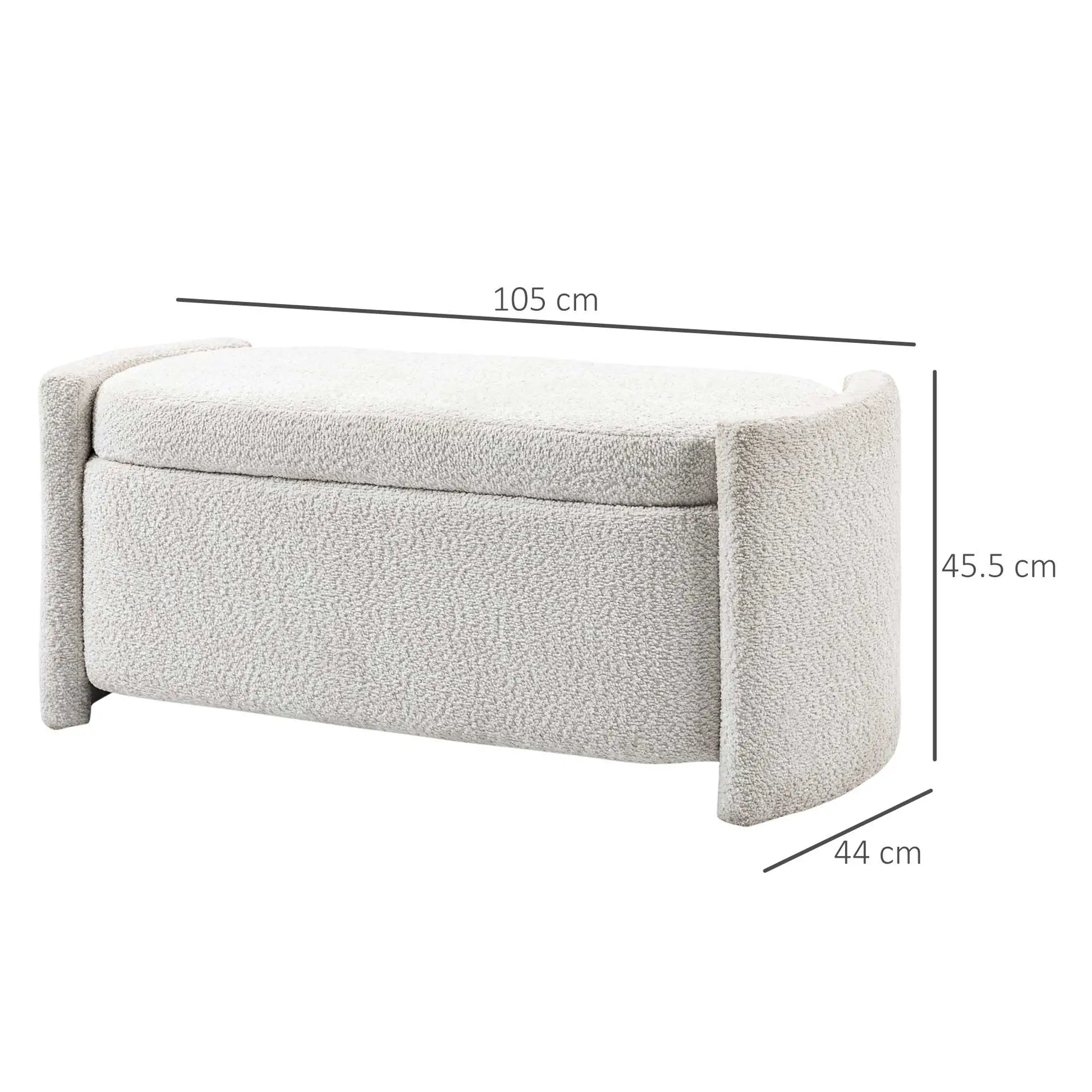 Nancy's Ferriere Opbergbank - Poef met Opbergruimte - Crème - Teddyfluweel - ± 105 x 45 x 45 cm