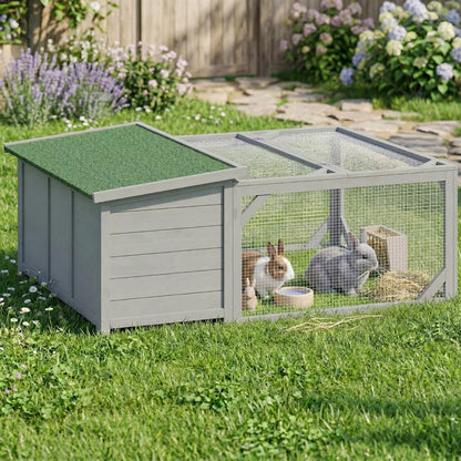 Nancy's Sondalo Dierenverblijf - Konijnenhok - Dierenhok - Grijs / Groen - Dennenhout - ± 125 x 100 x 50 cm
