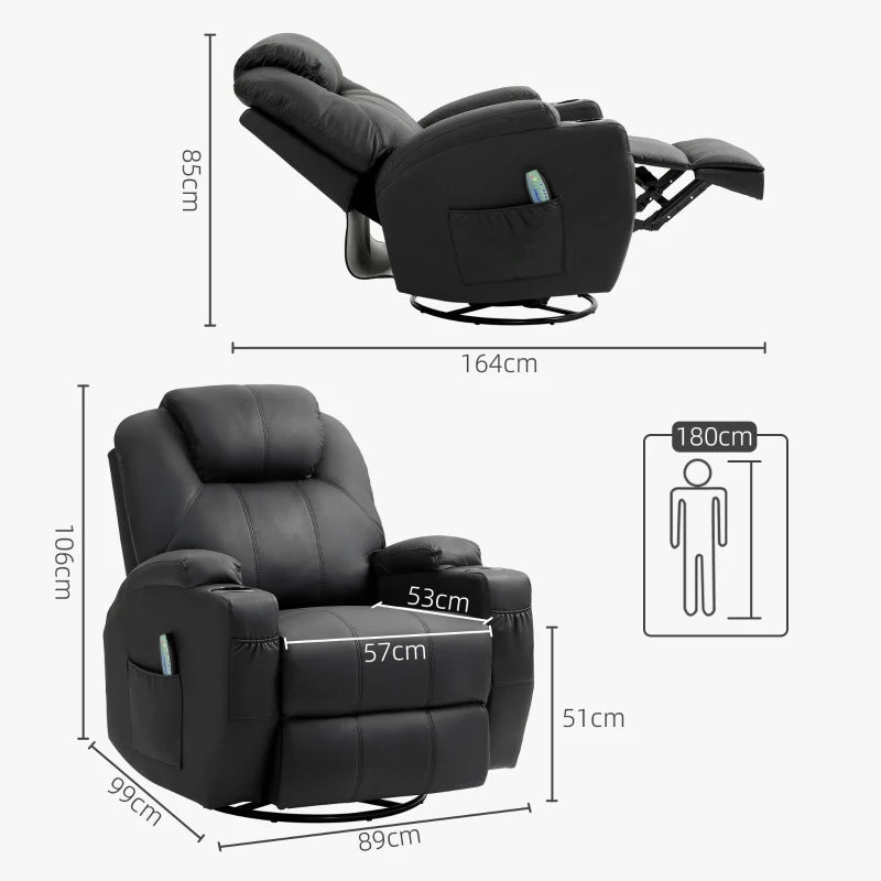 Nancy's Oleiros Massagestoel - Relaxfauteuil - Relaxstoel - Verstelbare Rugleuning - Draaibaar - Zwart - Kunstleer