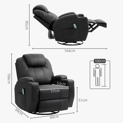 Nancy's Oleiros Massagestoel - Relaxfauteuil - Relaxstoel - Verstelbare Rugleuning - Draaibaar - Zwart - Kunstleer