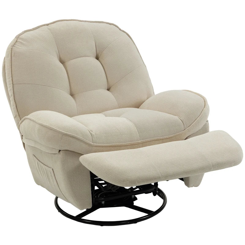 Nancy's Teolo Lounge Fauteuil - Relax Stoel - Loungestoel - Draai-, schommel en ligfunctie - Crèmewit - Chenille
