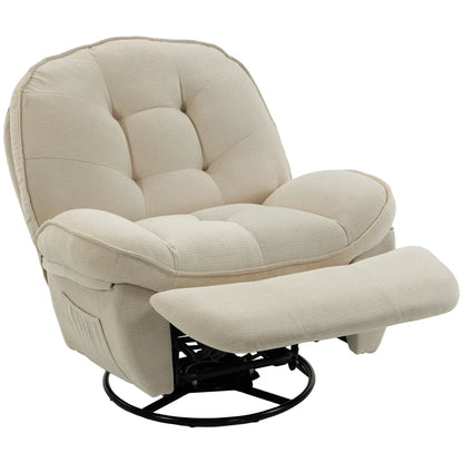 Nancy's Teolo Lounge Fauteuil - Relax Stoel - Loungestoel - Draai-, schommel en ligfunctie - Crèmewit - Chenille