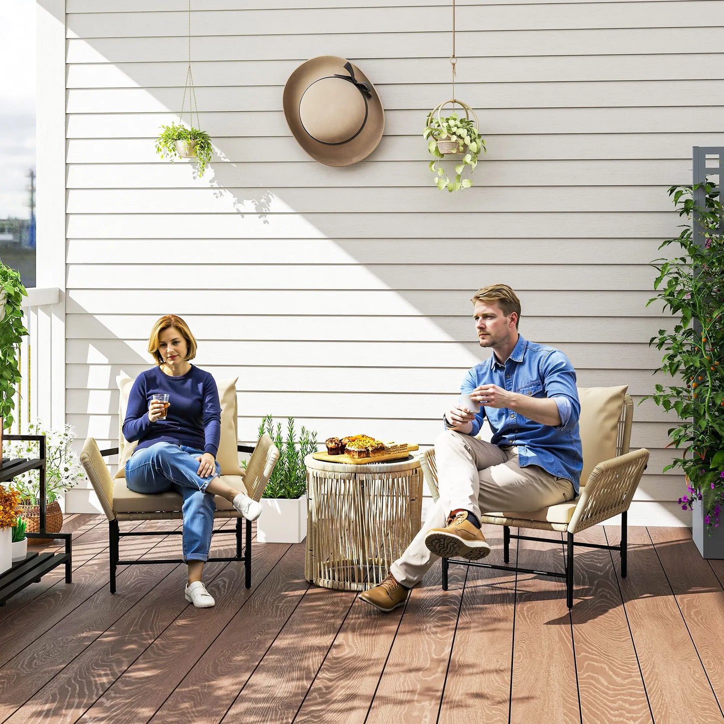 Nancy's Gavoi Tuinset - Tuinmeubelset - Kaki / Beige / Zwart - Rotan