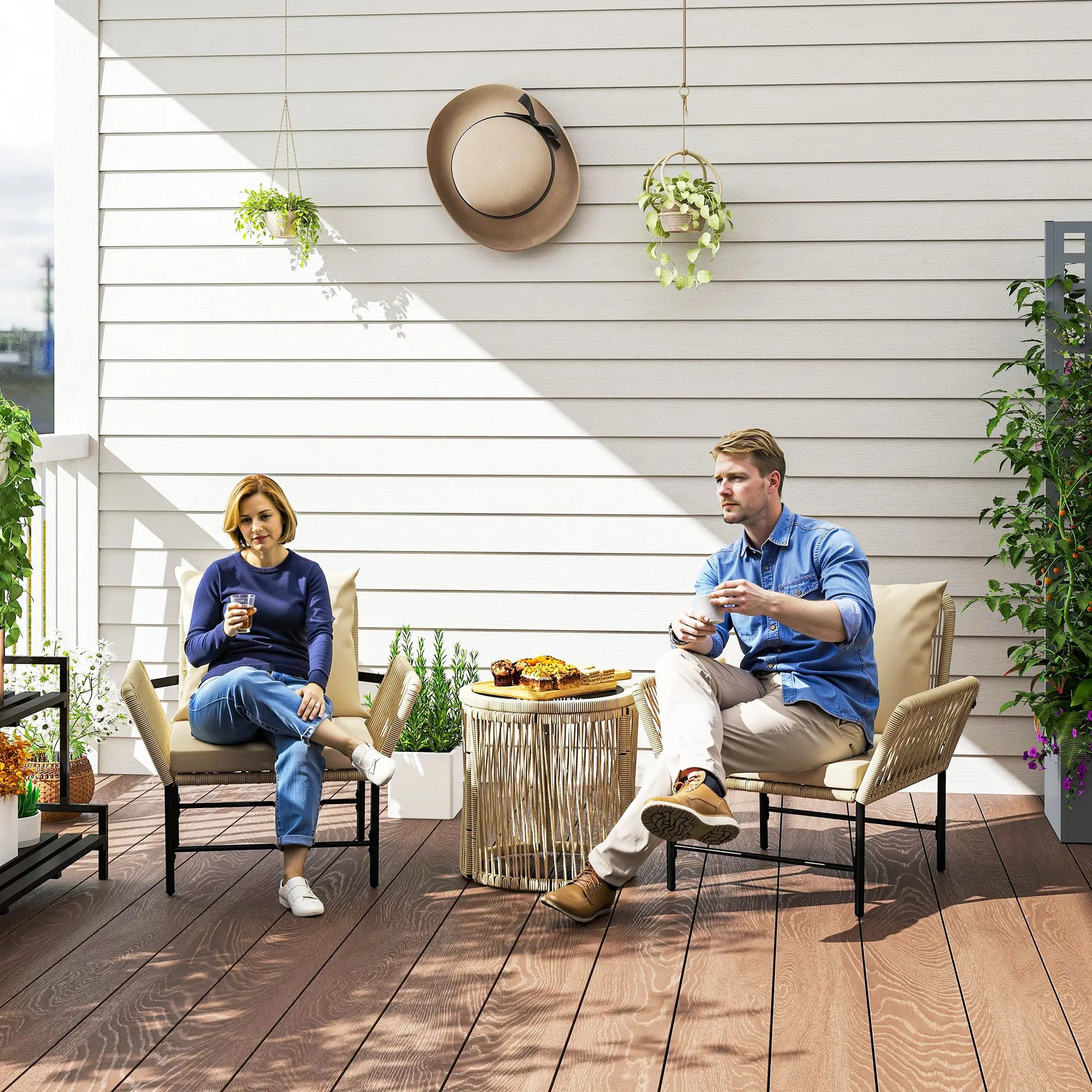 Nancy's Gavoi Tuinset - Tuinmeubelset - Kaki / Beige / Zwart - Rotan