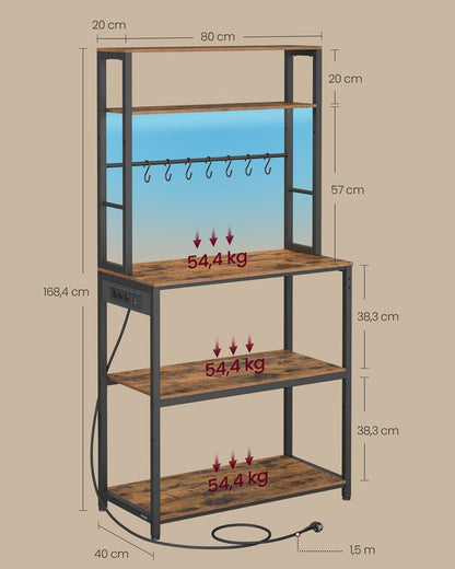 Nancy's Parcines Keukenkast - Keukenrek - LED-Verlichting - Vintage Bruin / Zwart - ± 80 x 40 x 170 cm