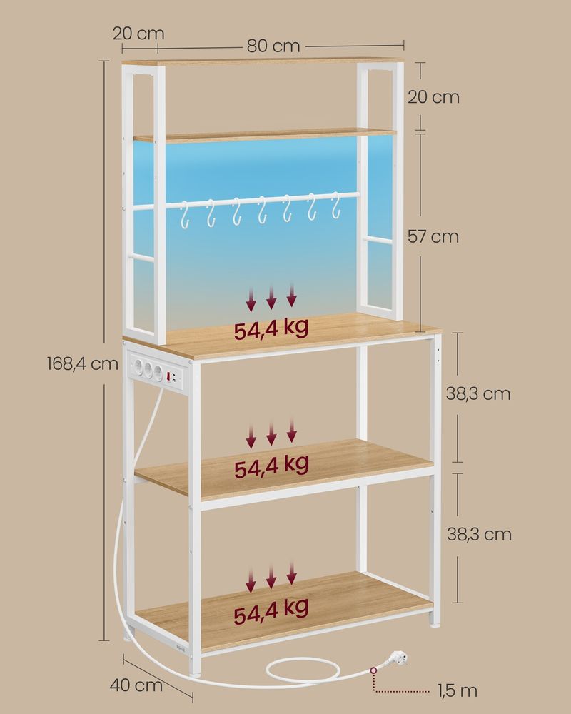 Nancy's Paratico Keukenkast - Keukenrek - LED-Verlichting - Eikenhout / Wit - ± 80 x 40 x 170 cm