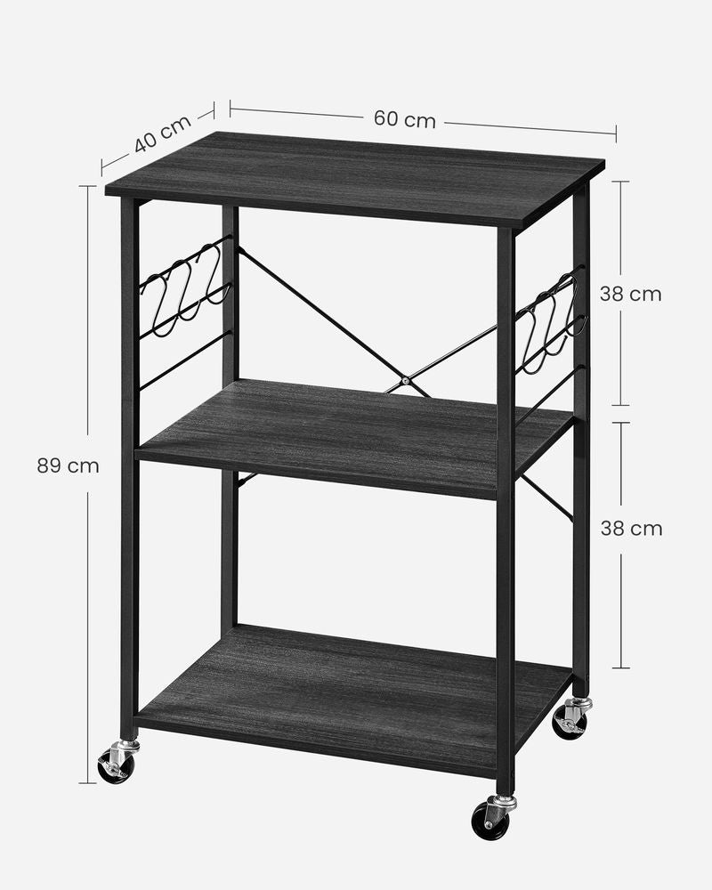 Nancy's San Juan Trolley - Serveerwagen - Keukentrolley - Zwart - ± 60 x 40 x 90 cm