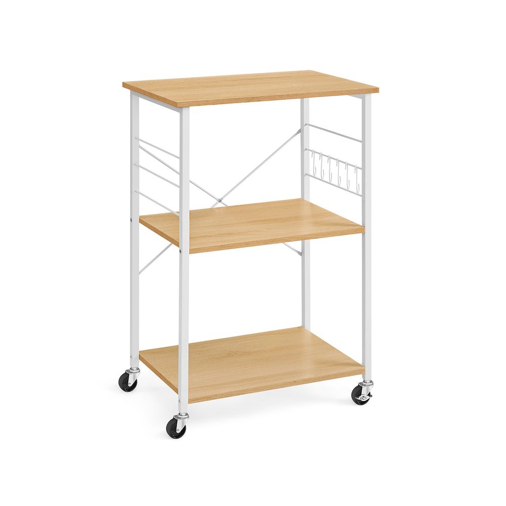 Nancy's San Juan Trolley - Serveerwagen - Keukentrolley - Eikenhout / Wit - ± 60 x 40 x 90 cm