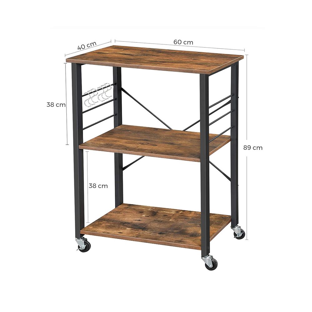 Nancy's San Juan Keukenwagen - Serveerwagen - Keukentrolley - Vintage Bruin - ± 60 x 40 x 90 cm