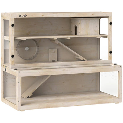 Nancy's Pontelatone Knaagdierkooi - Hamsterkooi - 3 Verdiepingen - Dennenhout - ± 100 x 50 x 85 cm