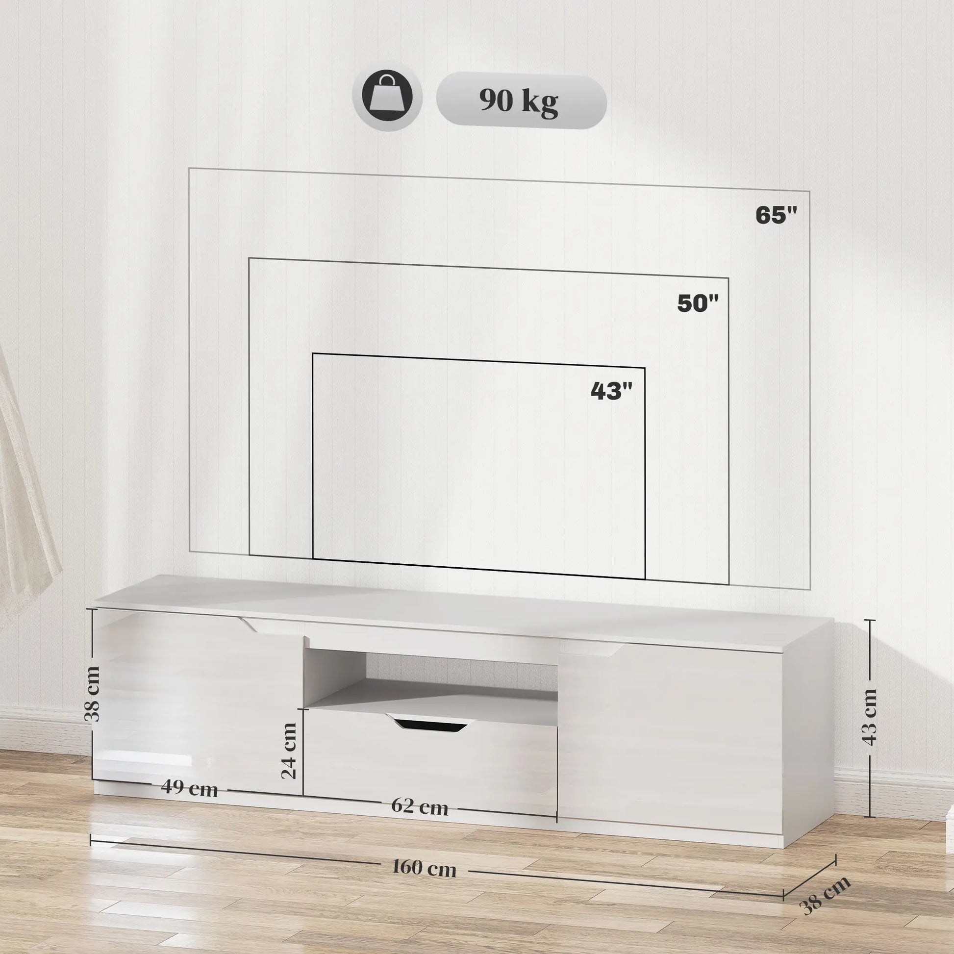 Nancy's Queijada TV Kast - TV Meubel - TV Dressoir - Lowboard - Wit - ± 160 x 40 x 40 cm