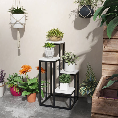 Nancy's Lleida Plant rack - Flower rack - Plant rack - Flower ladder - Black / White - ± 35 x 35 x 70 cm