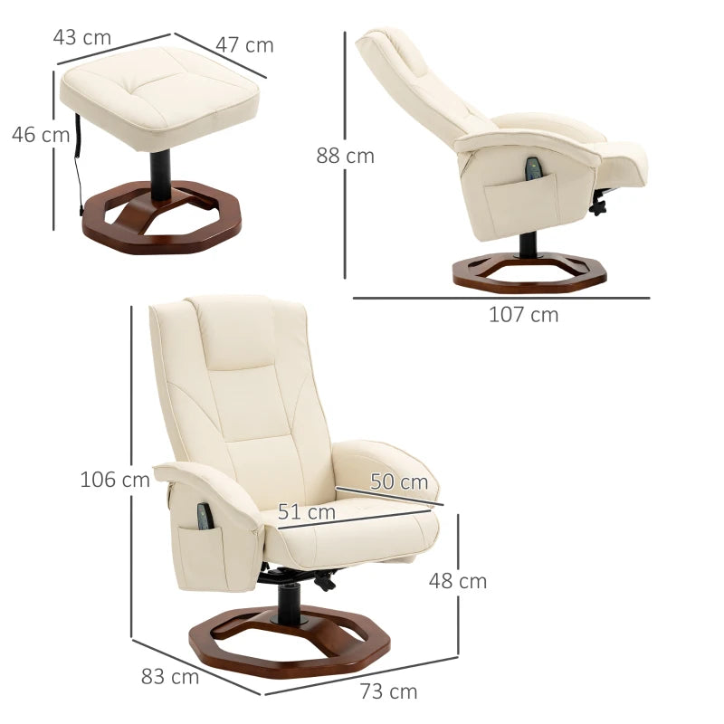 Nancy's Ervedal Massagestoel - Massage Fauteuil - Relaxstoel - Crème Wit / Bruin - Kunstleer