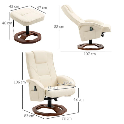 Nancy's Ervedal Massagestoel - Massage Fauteuil - Relaxstoel - Crème Wit / Bruin - Kunstleer