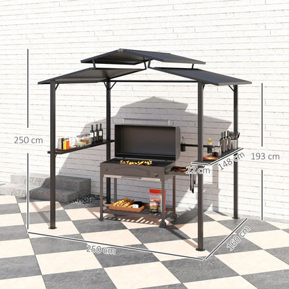 Nancy's Cossignano Barbecue Paviljoen - BBQ Afdak - BBQ Overkapping - Zwart - Staal - 250 x 160 x 250 cm