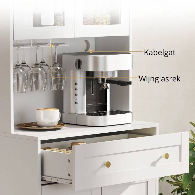 Nancy's Pastrengo Keukenkast - Vitrinekast - Opbergkast - Wit - MDF / Glas - ± 70 x 40 x 170 cm