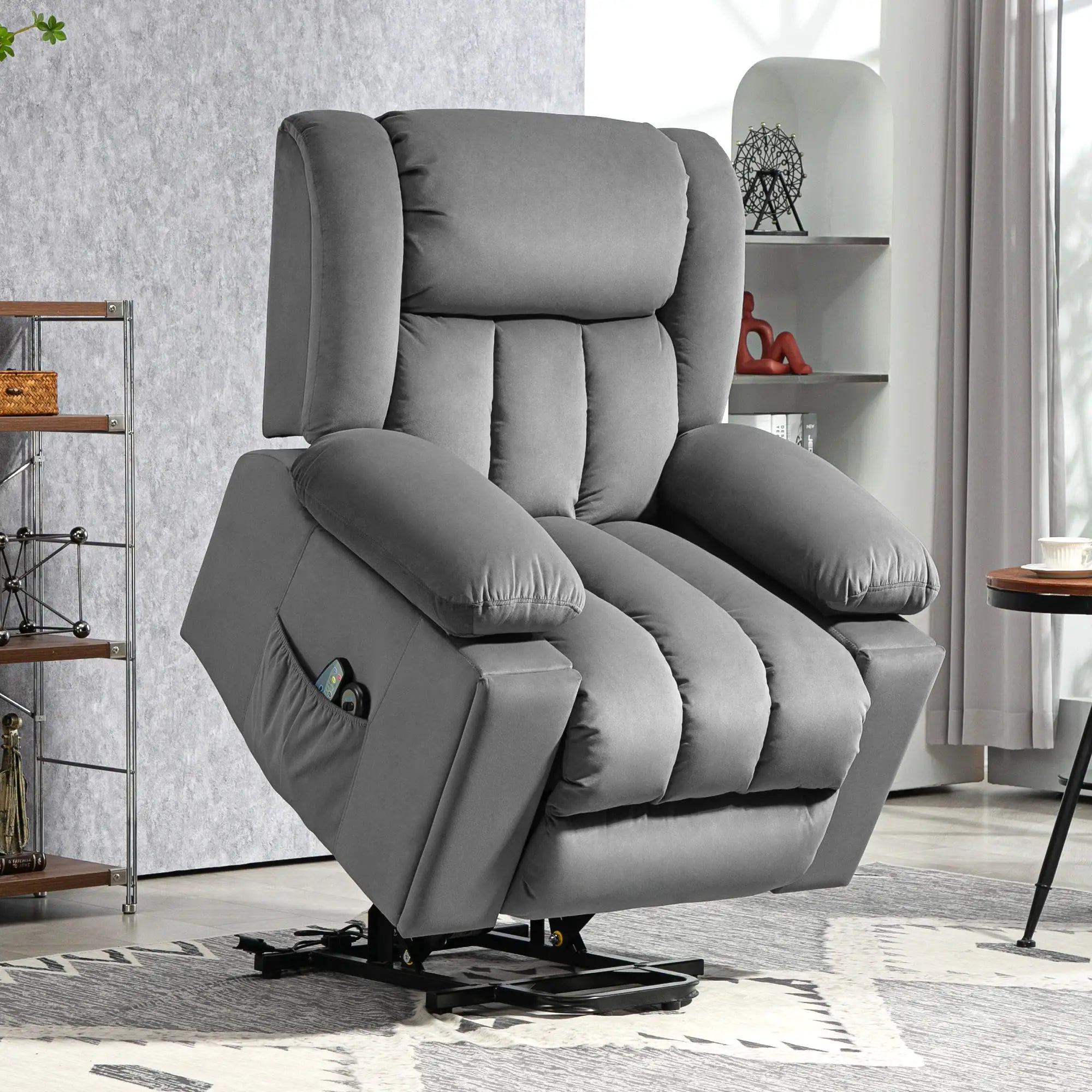 Nancy's Colmeal  Sta op stoel - Opsta stoel - Massagestoel - Relaxfauteuil - Donkergrijs - Fluweel