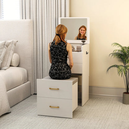 Nancy's Maniago Kaptafel - Make Up Tafel - Inclusief Kruk - Wit - ± 50 x 40 x 90 cm