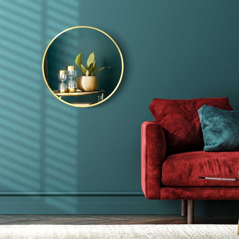 Nancy's Eaton Ronde wandspiegel voor badkamer, slaapkamer, hal, metalen frame, kleur: goud, Ø50 cm