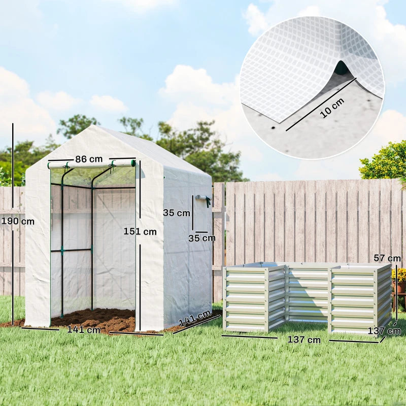 Nancy's Pocenia Kas met Plantenbak - Kweekkas - Plantenkas - Tuinkas - 2-in-1 ontwerp - Wit