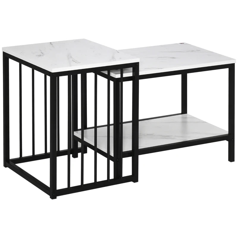 Nancy's Gagos Salontafel Set - Bijzettafel Set - Wit / Zwart - Marmerlook
