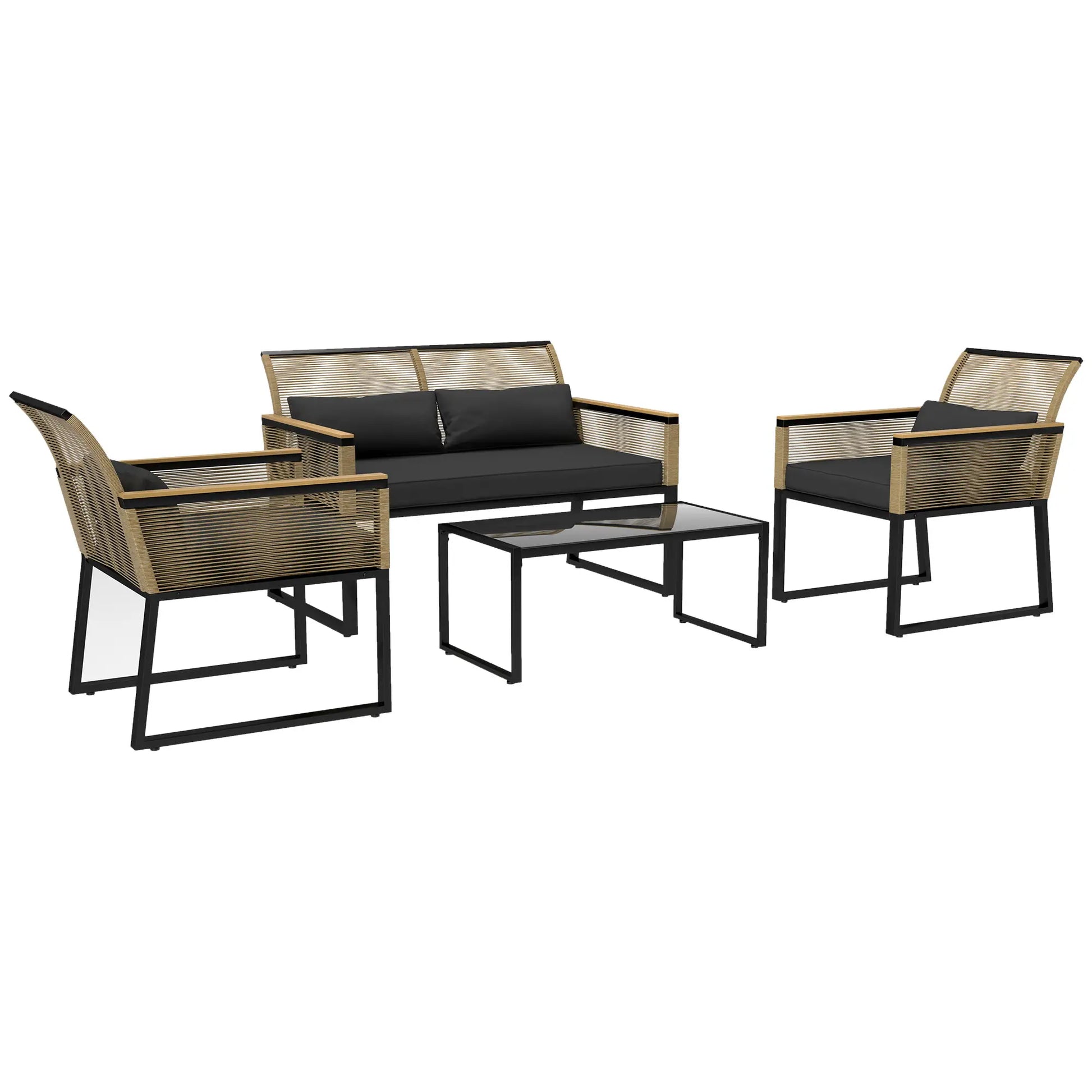 Nancy's Calitri Tuinset - 4-Delige Set - Balkonmeubelset - Tuinmeubelset - Bruin / Zwart