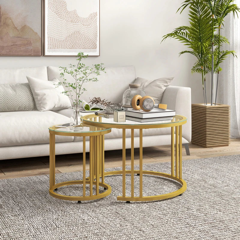Nancy's Bragado Salontafel Set - Bijzettafels - Koffietafel - Goud - Glas / Staal