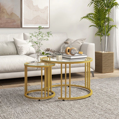 Nancy's Bragado Salontafel Set - Bijzettafels - Koffietafel - Goud - Glas / Staal