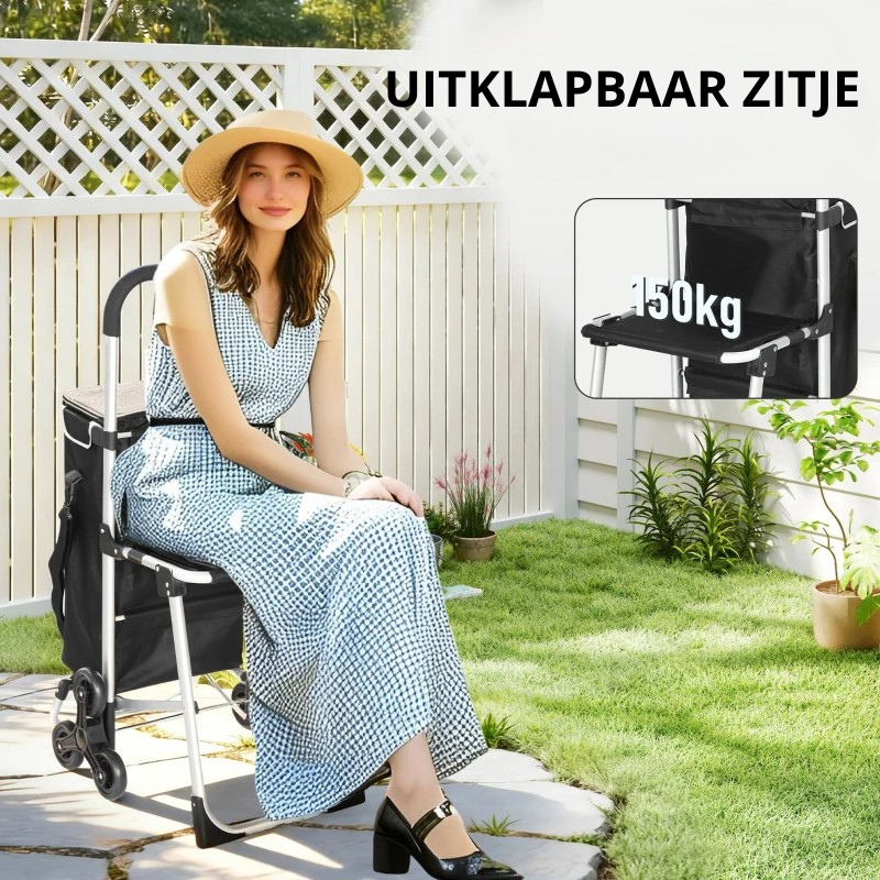 Nancy's Nesso Boodschappentrolley - Boodschappenkar - Boodschappenwagen - Zwart / Zilver - 40 Liter