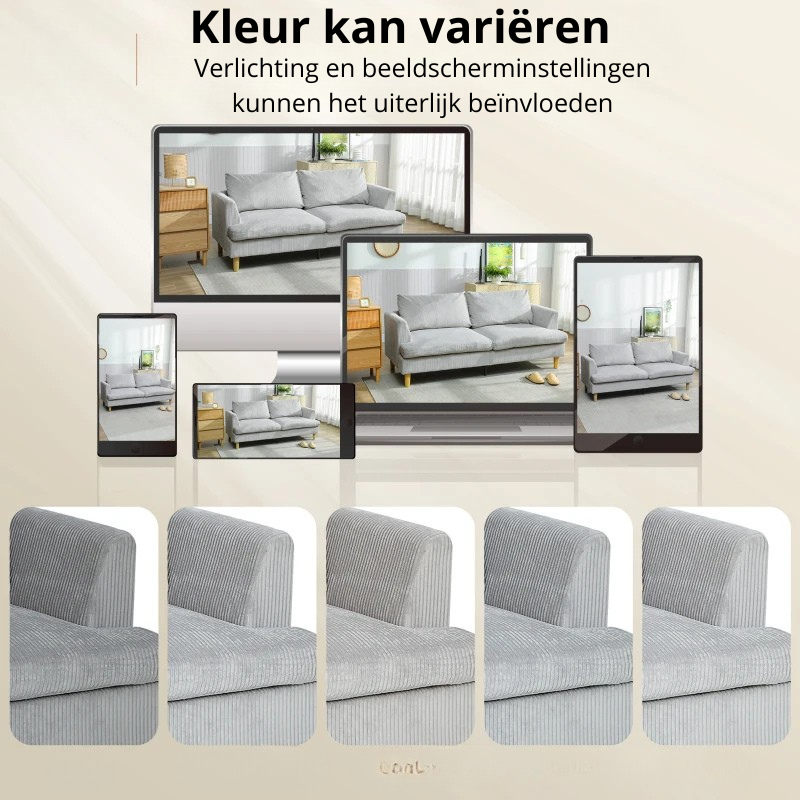 Nancy's Senago 3-Zitsbank - Zitbank - Woonkamerbank - Driezitsbank - Lichtgrijs - Corduroy - ± 190 x 80 x 85 cm