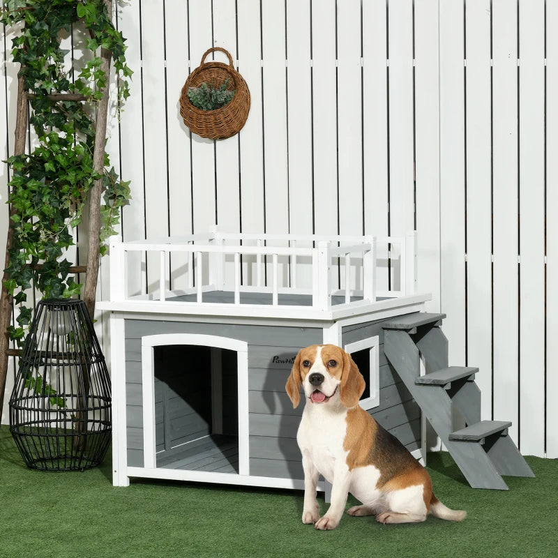 Nancy's Soragna Hondenhok - Hondenverblijf voor buiten - Dakterras - Grijs - Dennenhout - ± 120 x 75 x 80 cm