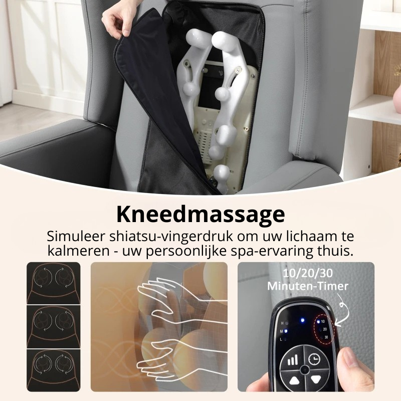Nancy's Nosellari Massagestoel - Relaxfauteuil - 3D Kneedmassage - Elektrisch verstelbaar - Grijs - Leer