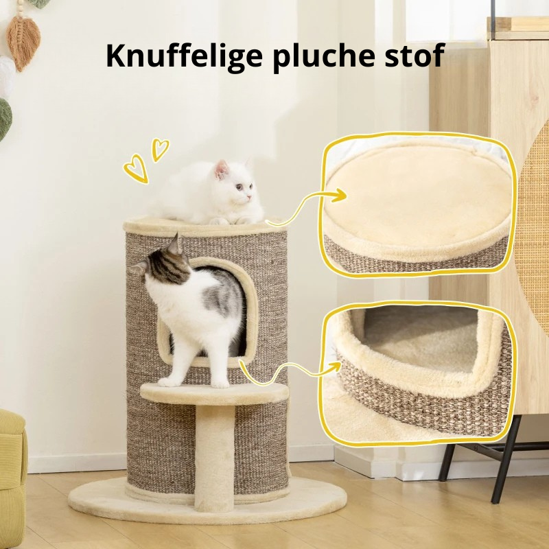 Nancy's Nicotera Krabpaal - Kattenhol - Kattenpaal - Beige / Bruin - Pluche / Sisal - ± 60 x 60 x 60 cm