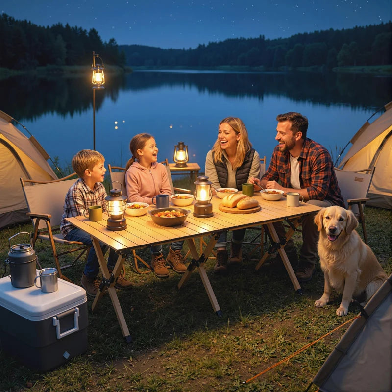 Nancy's Solesino Picknicktafel - Campingtafel - Kampeertafel - Eiken - Aluminium - ± 115 x 60 x 45 cm