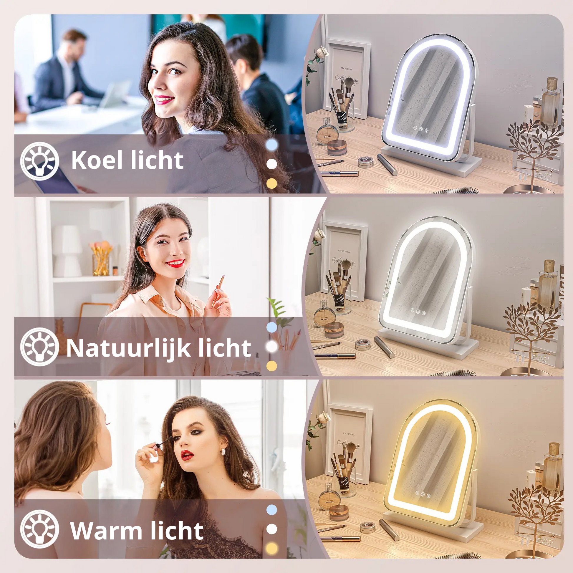 Nancy's Montargil Make-up Spiegel - Beauty Spiegel - Spiegel met LED Verlichting - Draaibaar - ± 30 x 10 x 45 cm