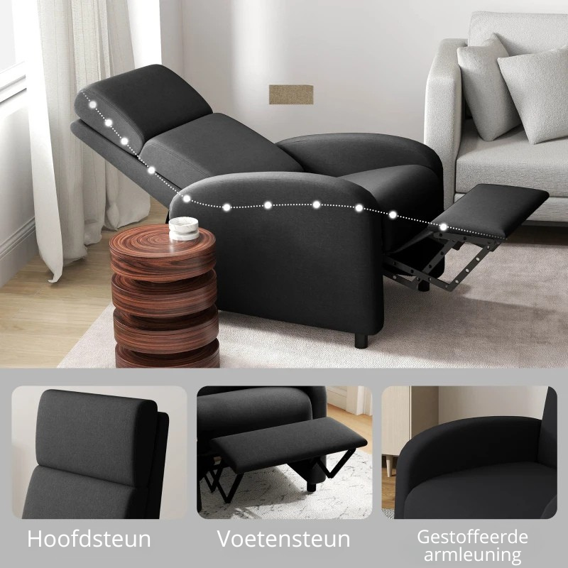 Nancy's Paesana Relaxfauteuil - Loungestoel - Relaxstoel - Zwart - Linnen look