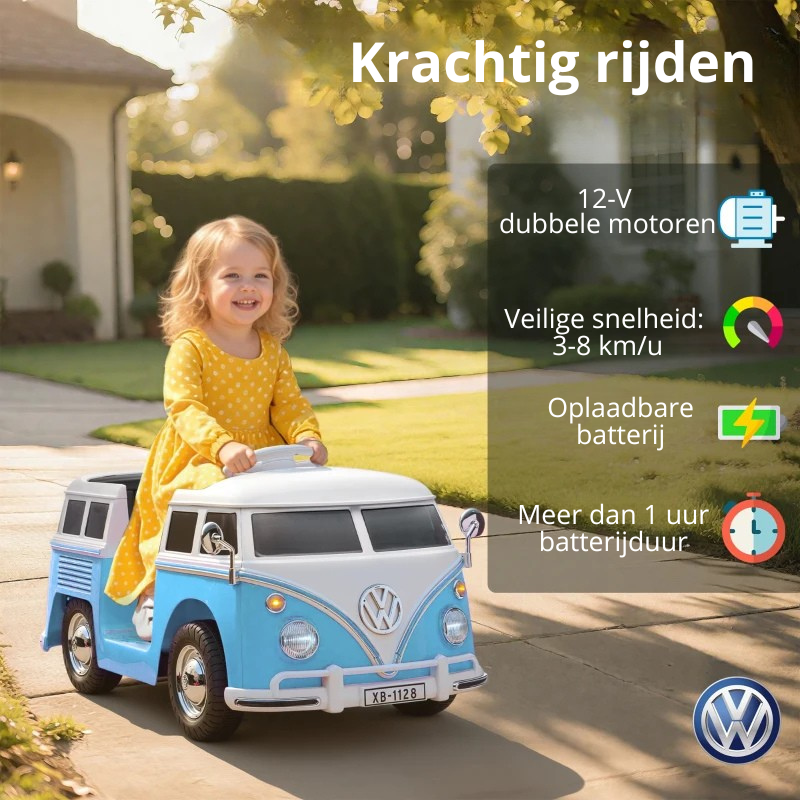 Nancy's Pettenasco Elektrische auto voor kinderen - Volkwagen Camper - Kinderauto - 3-8 km/u - Blauw