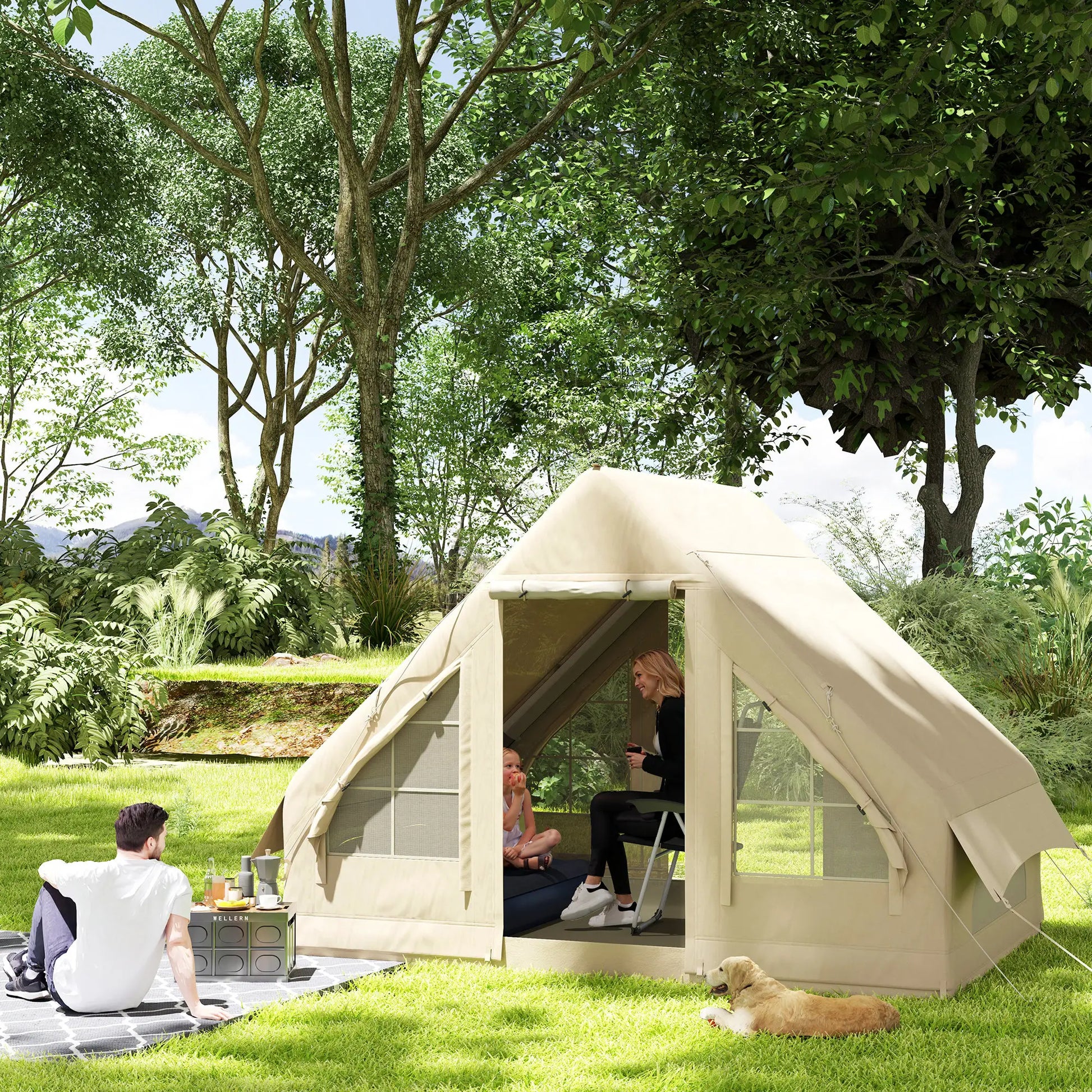 Nancy's Camugnano Kampeertent - Camping Tent - Opblaasbaar - Zandkleur - 300 x 200 x 200 cm