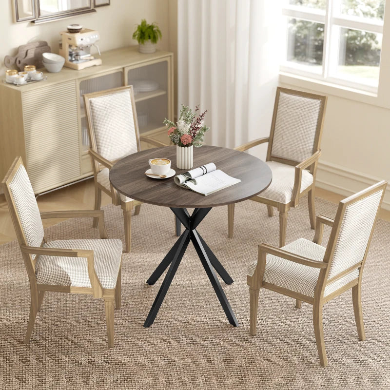 Nancy's Travo Eettafel rond - Ronde eettafel met houtlook - Bruin - Spaanplaat / Staal - Ø80 x 75H cm
