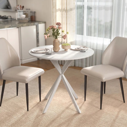 Nancy's Travo Eettafel rond - Ronde eettafel met houtlook - Wit - Spaanplaat / Staal - Ø80 x 75H cm
