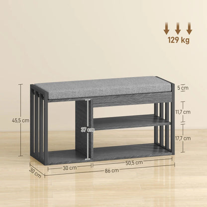 Nancy's Onore Schoenenbank - Schoenenrek - Opbergbank - Grijs - ± 85 x 30 x 45 cm