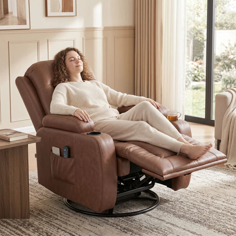 Nancy's Tavarnuzze Massagestoel - Relaxfauteuil - Massagefauteuil - Verwarmde massage & ontspanning - Lichtbruin - Kunstleer