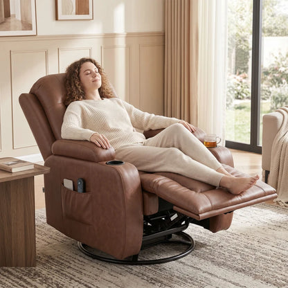 Nancy's Tavarnuzze Massagestoel - Relaxfauteuil - Massagefauteuil - Verwarmde massage & ontspanning - Lichtbruin - Kunstleer