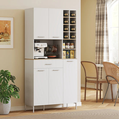 Nancy's Manzano Keukenkast Vrijstaand - Opbergkast - Voorraadkast - Buffetkast - Wit - ± 90 x 35 x 185 cm