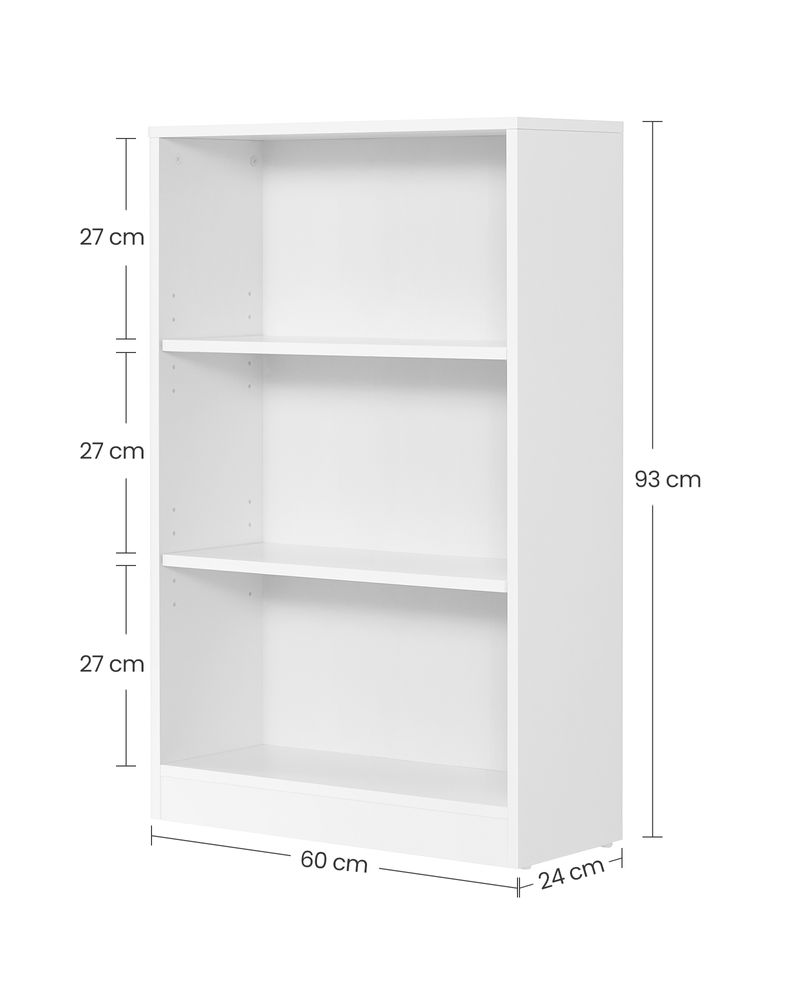 Nancy's Tadley Bookcase White - Storage cabinet with 3 compartments - Cupboard - Modern - 60 x 24 x 93 cm