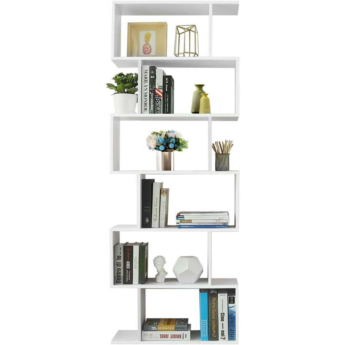 Nancy's Bexley Boekenkast - Wandkast - Boekenregaal - 6 Vakken - Wit - ± 70 x 25 x 190 cm