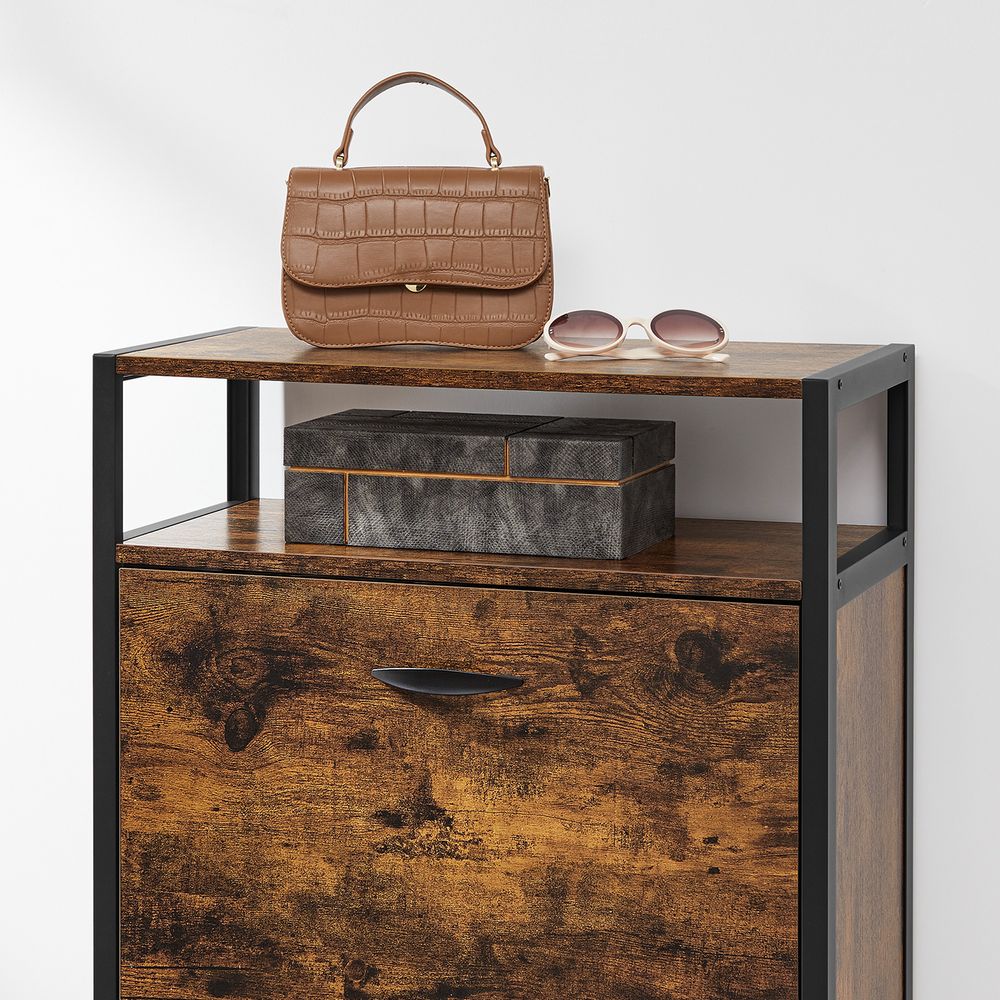 Nancy's Brennero Schoenenkast - Schoenenrek - Vintage Bruin / Zwart - 60 x 30 x 95 cm