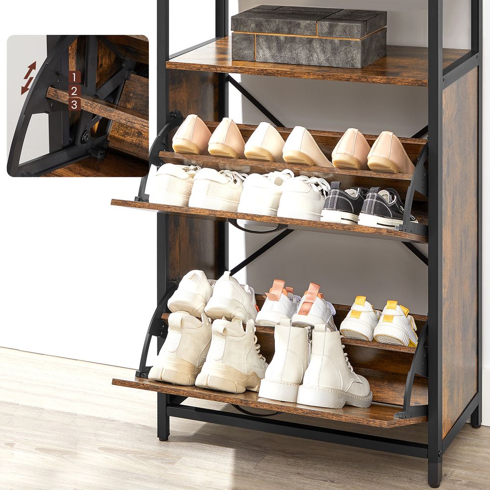 Nancy's Brennero Schoenenkast - Schoenenrek - Vintage Bruin / Zwart - 60 x 30 x 95 cm