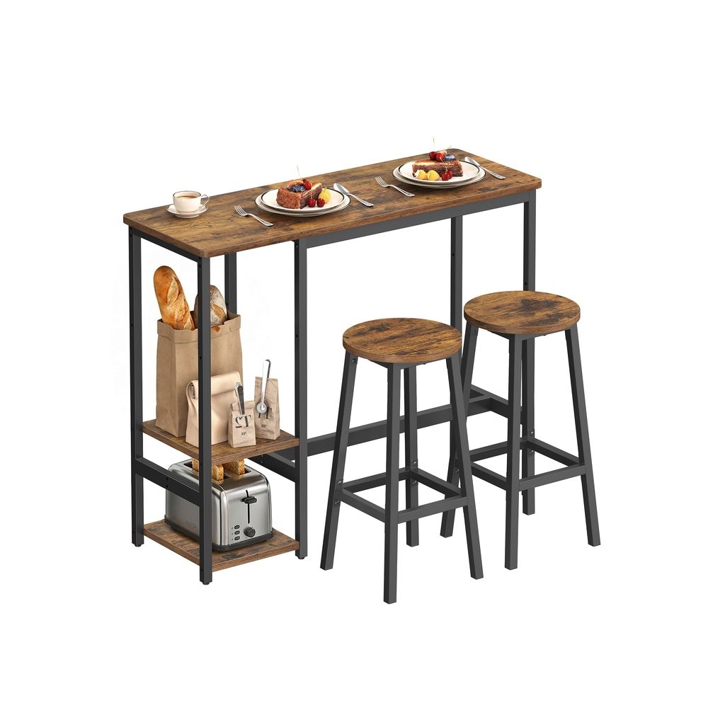 Nancy's Pozzallo Bartafel Set - Barset - Barkrukken met Bartafel - Vintage Bruin / Zwart