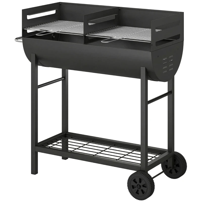 Nancy's Seccheto Houtskoolbarbecue - BBQ - Barbecue - In hoogte verstelbare grillroosters - Draagbaar ontwerp met wielen - Zwart